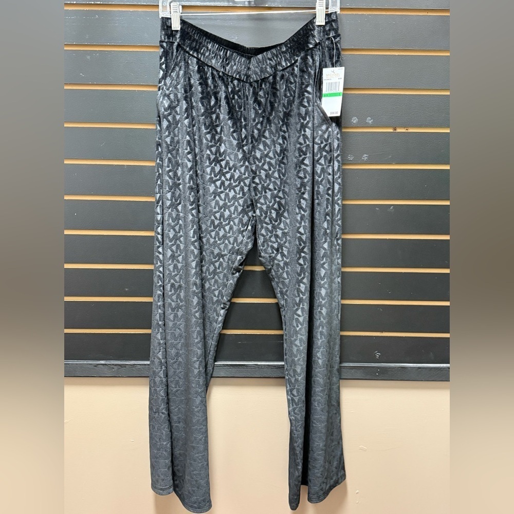 Michael Michael Kors Velvet Logo Straight Leg Pants L Black NWT